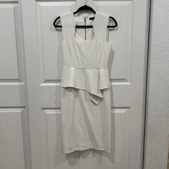 BCBGMAXAZRIA BCBG‎ Maxazaria Simone Peplum Sheath Dress  04 White - Picture 1 of 8
